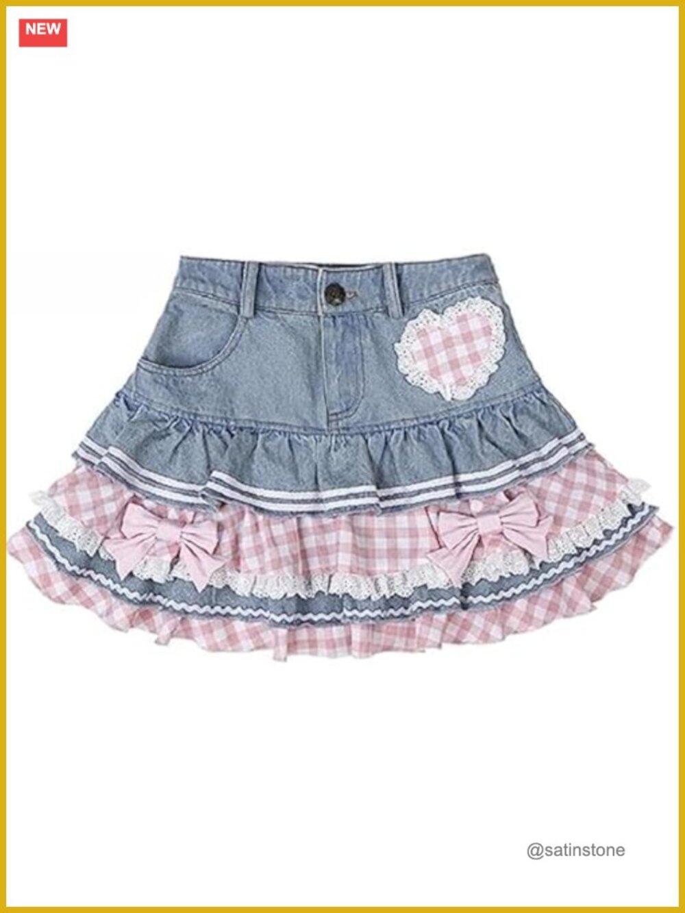 Denim Skirt Cotton High Waist Ruffled Hem Mini Preppy